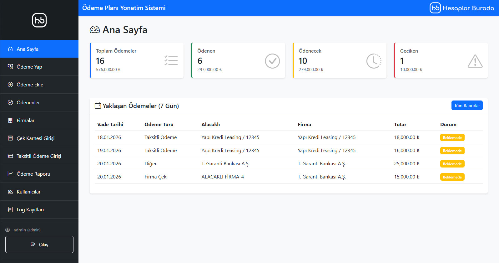 Ödeme Planı Yönetim Sistemi